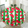 Green Stripes Watermelon Pattern Print Waterproof Round Tablecloth