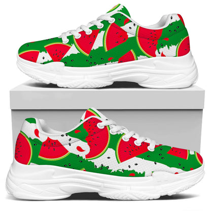 Green Stripes Watermelon Pattern Print White Chunky Shoes