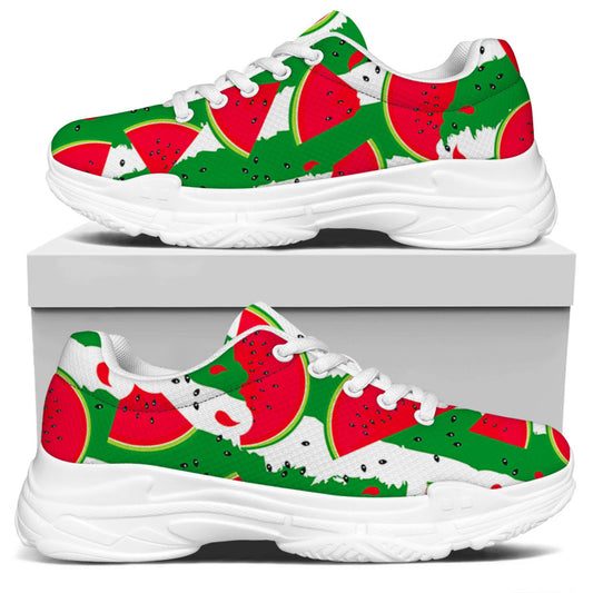 Green Stripes Watermelon Pattern Print White Chunky Shoes