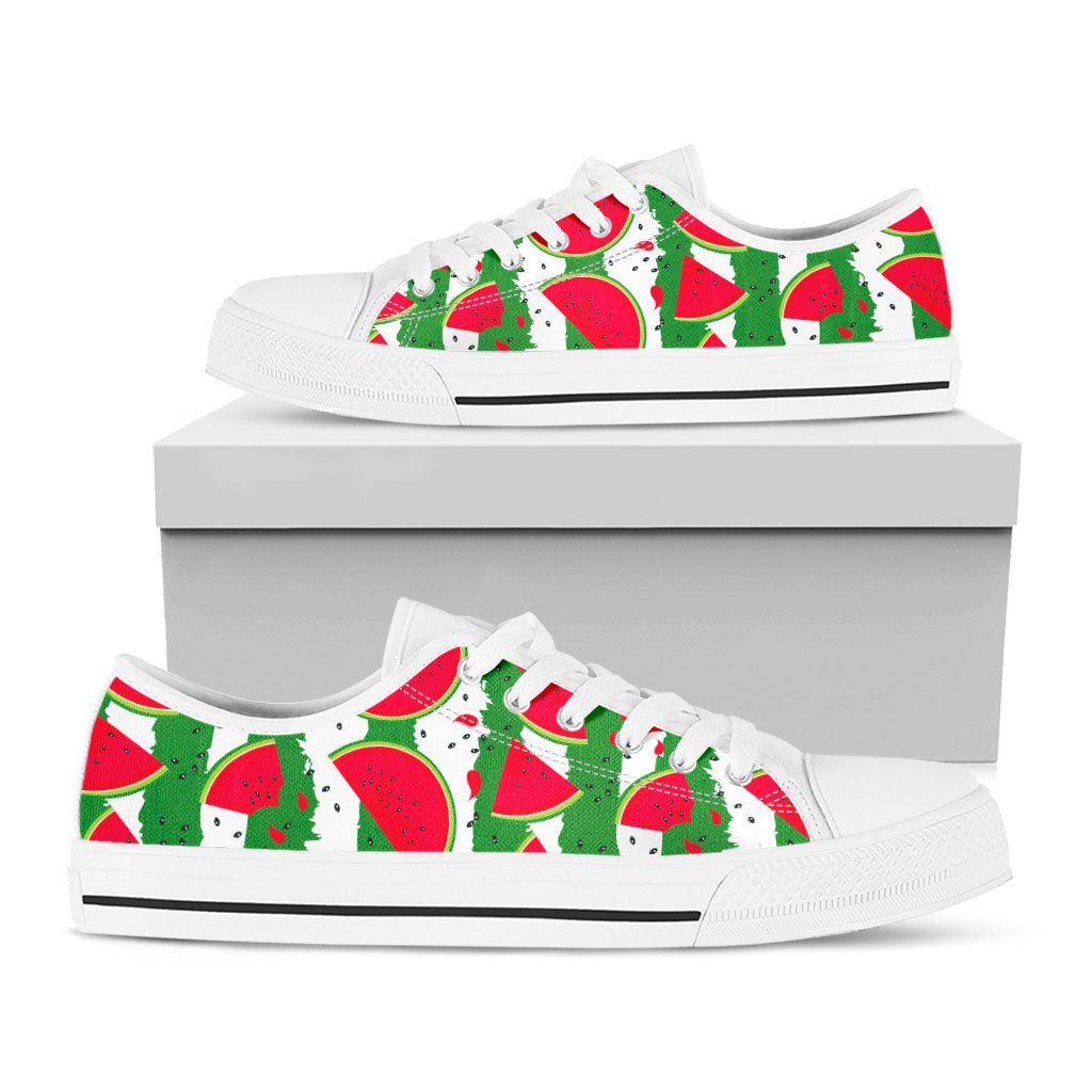 Green Stripes Watermelon Pattern Print White Low Top Sneakers