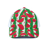 Green Stripes Watermelon Pattern Print White Mesh Trucker Cap