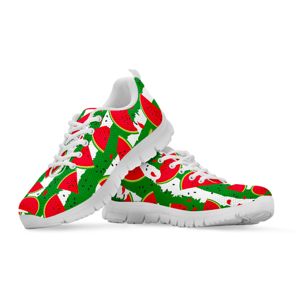 Green Stripes Watermelon Pattern Print White Running Shoes