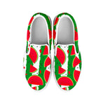 Green Stripes Watermelon Pattern Print White Slip On Sneakers