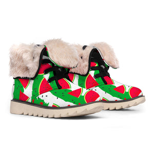 Green Stripes Watermelon Pattern Print Winter Boots