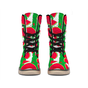 Green Stripes Watermelon Pattern Print Winter Boots