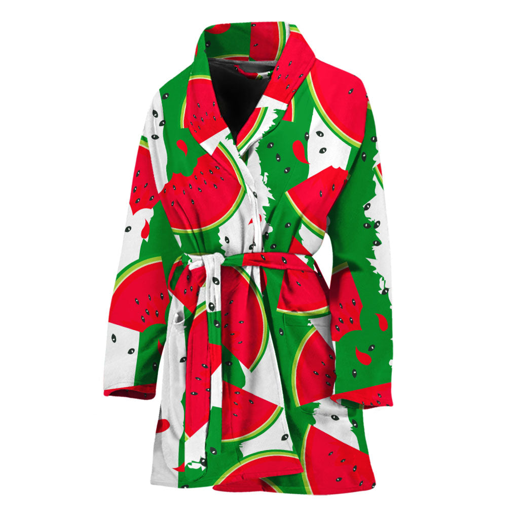 Green Stripes Watermelon Pattern Print Women's Bathrobe