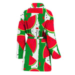 Green Stripes Watermelon Pattern Print Women's Bathrobe