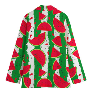 Green Stripes Watermelon Pattern Print Women's Blazer