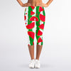 Green Stripes Watermelon Pattern Print Women's Capri Leggings