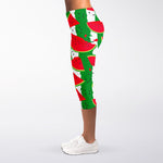 Green Stripes Watermelon Pattern Print Women's Capri Leggings