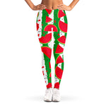 Green Stripes Watermelon Pattern Print Women's Leggings