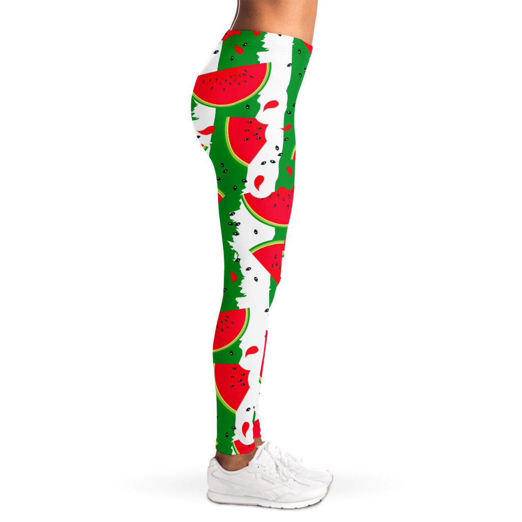 Green Stripes Watermelon Pattern Print Women's Leggings