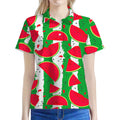 Green Stripes Watermelon Pattern Print Women's Polo Shirt