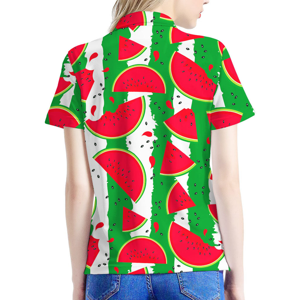 Green Stripes Watermelon Pattern Print Women's Polo Shirt