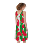 Green Stripes Watermelon Pattern Print Women's Sleeveless Dress