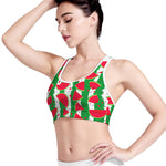 Green Stripes Watermelon Pattern Print Women's Sports Bra