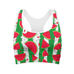 Green Stripes Watermelon Pattern Print Women's Sports Bra