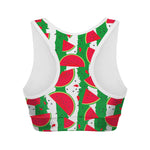 Green Stripes Watermelon Pattern Print Women's Sports Bra