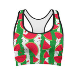 Green Stripes Watermelon Pattern Print Women's Sports Bra