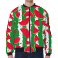 Green Stripes Watermelon Pattern Print Zip Sleeve Bomber Jacket