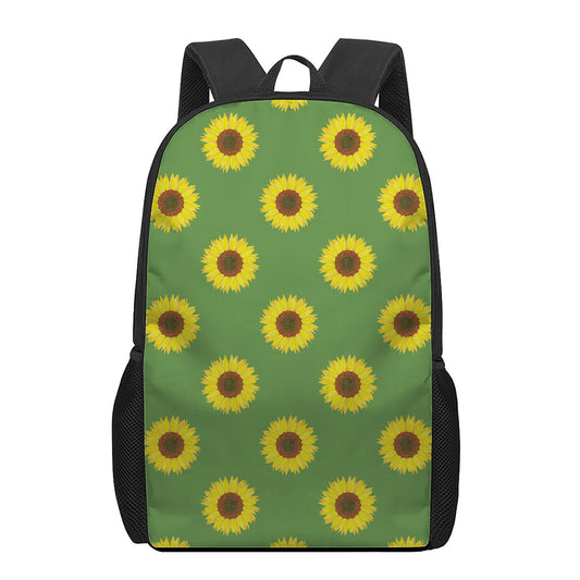 Green Sunflower Pattern Print 17 Inch Backpack