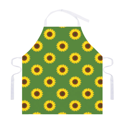 Green Sunflower Pattern Print Adjustable Apron
