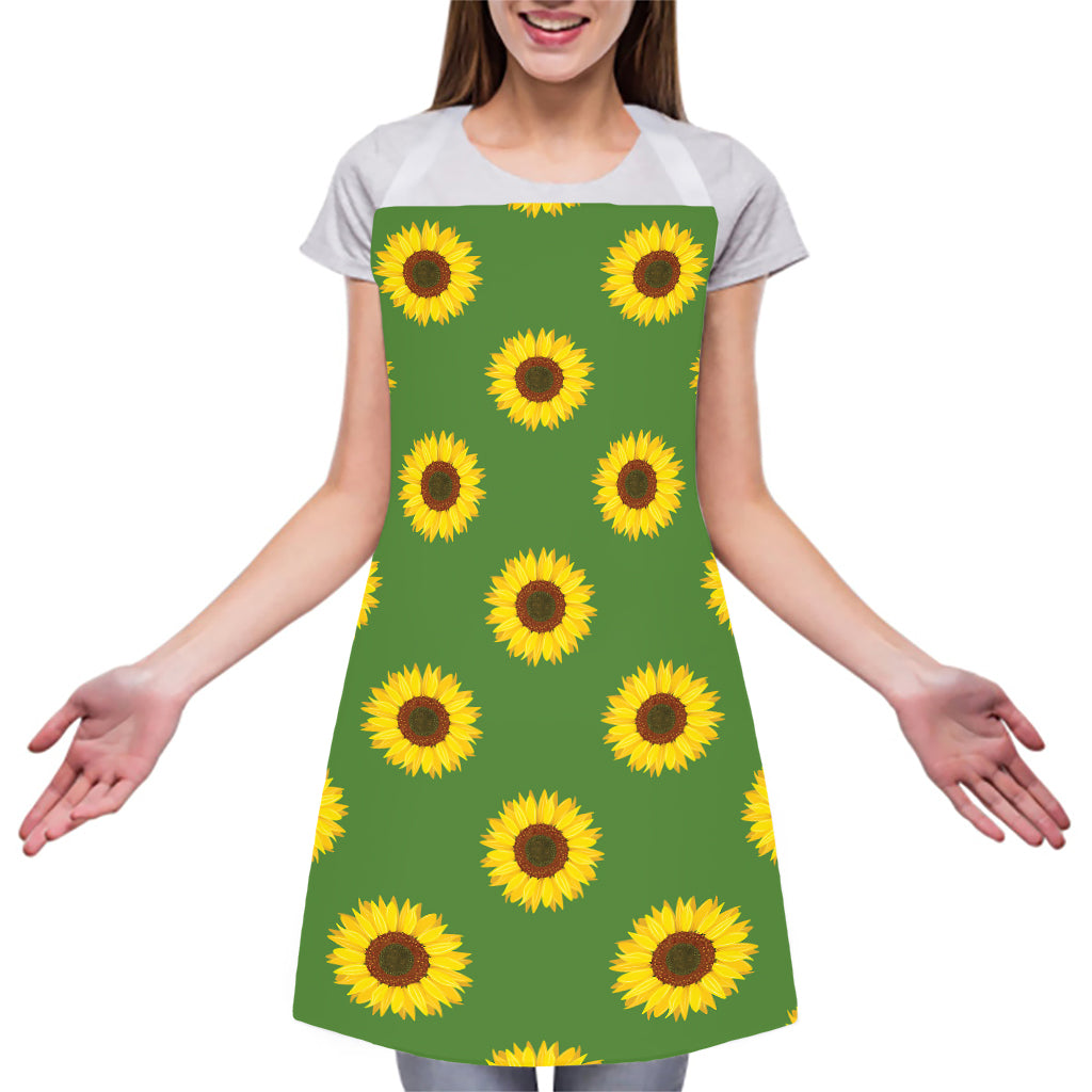 Green Sunflower Pattern Print Adjustable Apron