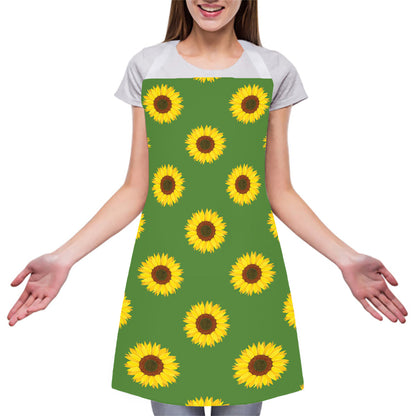 Green Sunflower Pattern Print Adjustable Apron