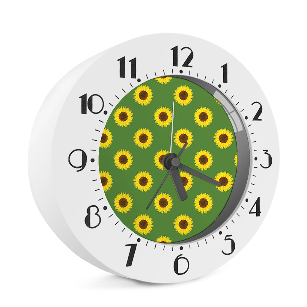 Green Sunflower Pattern Print Alarm Clock