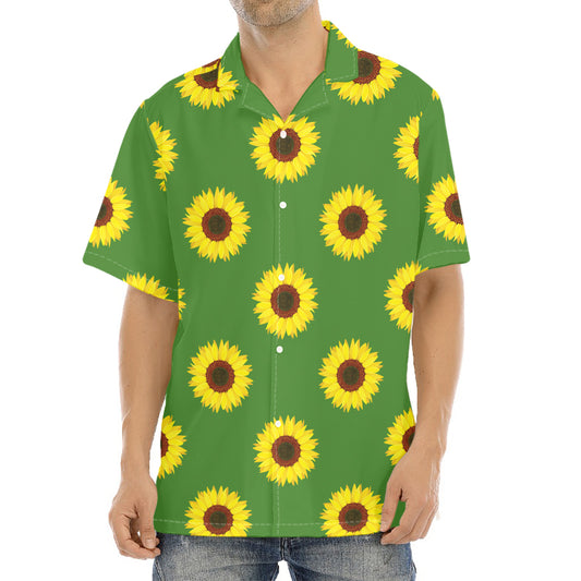 Green Sunflower Pattern Print Aloha Shirt
