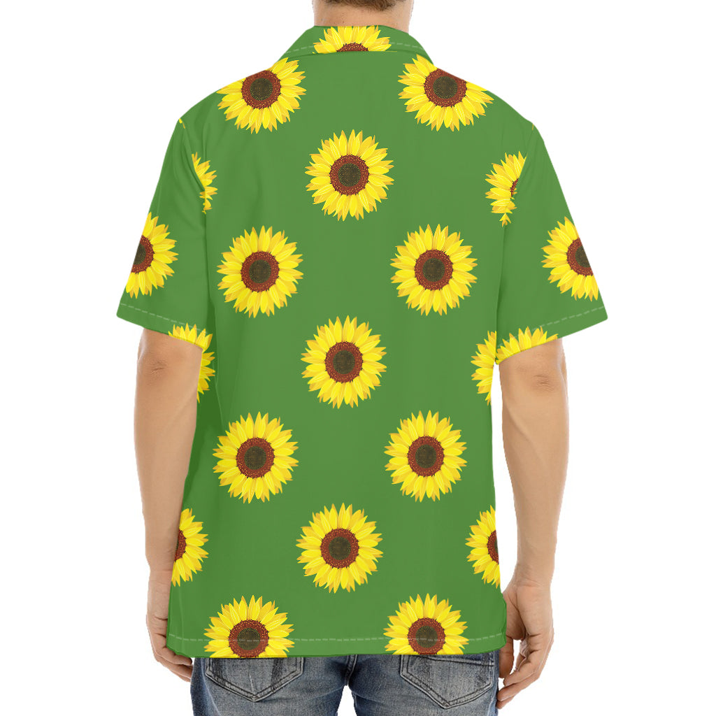 Green Sunflower Pattern Print Aloha Shirt