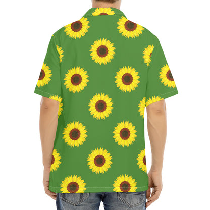 Green Sunflower Pattern Print Aloha Shirt