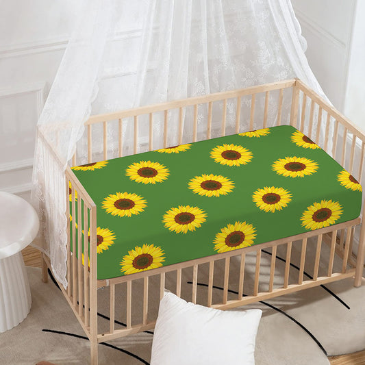 Green Sunflower Pattern Print Baby Crib Sheet