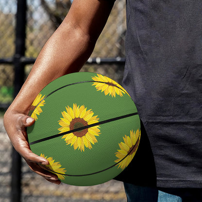 Green Sunflower Pattern Print Basketball