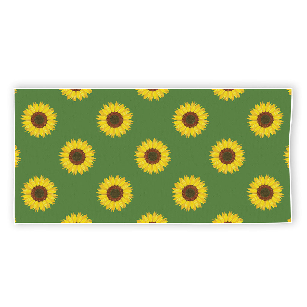 Green Sunflower Pattern Print Beach Towel