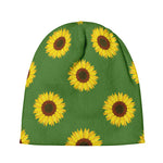 Green Sunflower Pattern Print Beanie