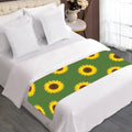 Green Sunflower Pattern Print Bed Runner
