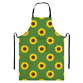 Green Sunflower Pattern Print Bib Apron With Pocket