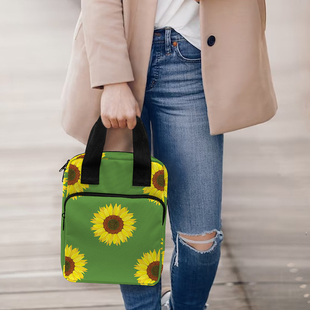 Green Sunflower Pattern Print Bible Tote Bag