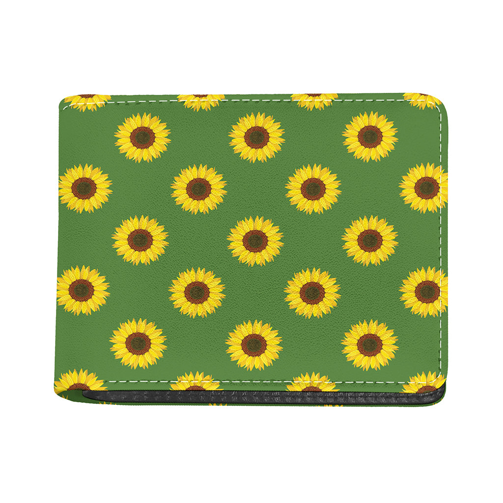 Green Sunflower Pattern Print Bifold Wallet
