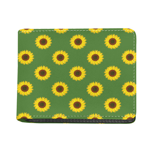 Green Sunflower Pattern Print Bifold Wallet