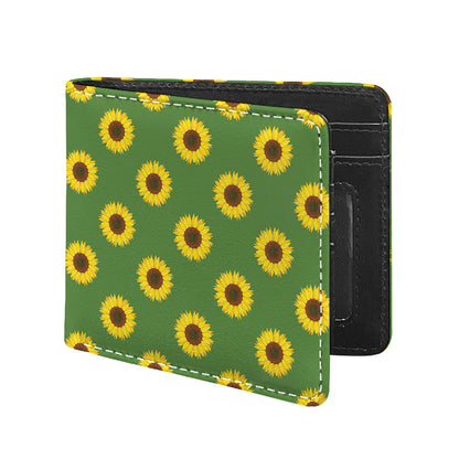Green Sunflower Pattern Print Bifold Wallet
