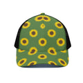 Green Sunflower Pattern Print Black Mesh Trucker Hat