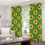 Green Sunflower Pattern Print Blackout Grommet Curtains