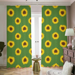 Green Sunflower Pattern Print Blackout Pencil Pleat Curtains