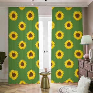 Green Sunflower Pattern Print Blackout Pencil Pleat Curtains