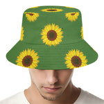 Green Sunflower Pattern Print Bucket Hat