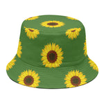 Green Sunflower Pattern Print Bucket Hat