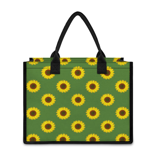 Green Sunflower Pattern Print Canvas Tote Bag
