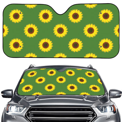 Green Sunflower Pattern Print Car Windshield Sun Shade